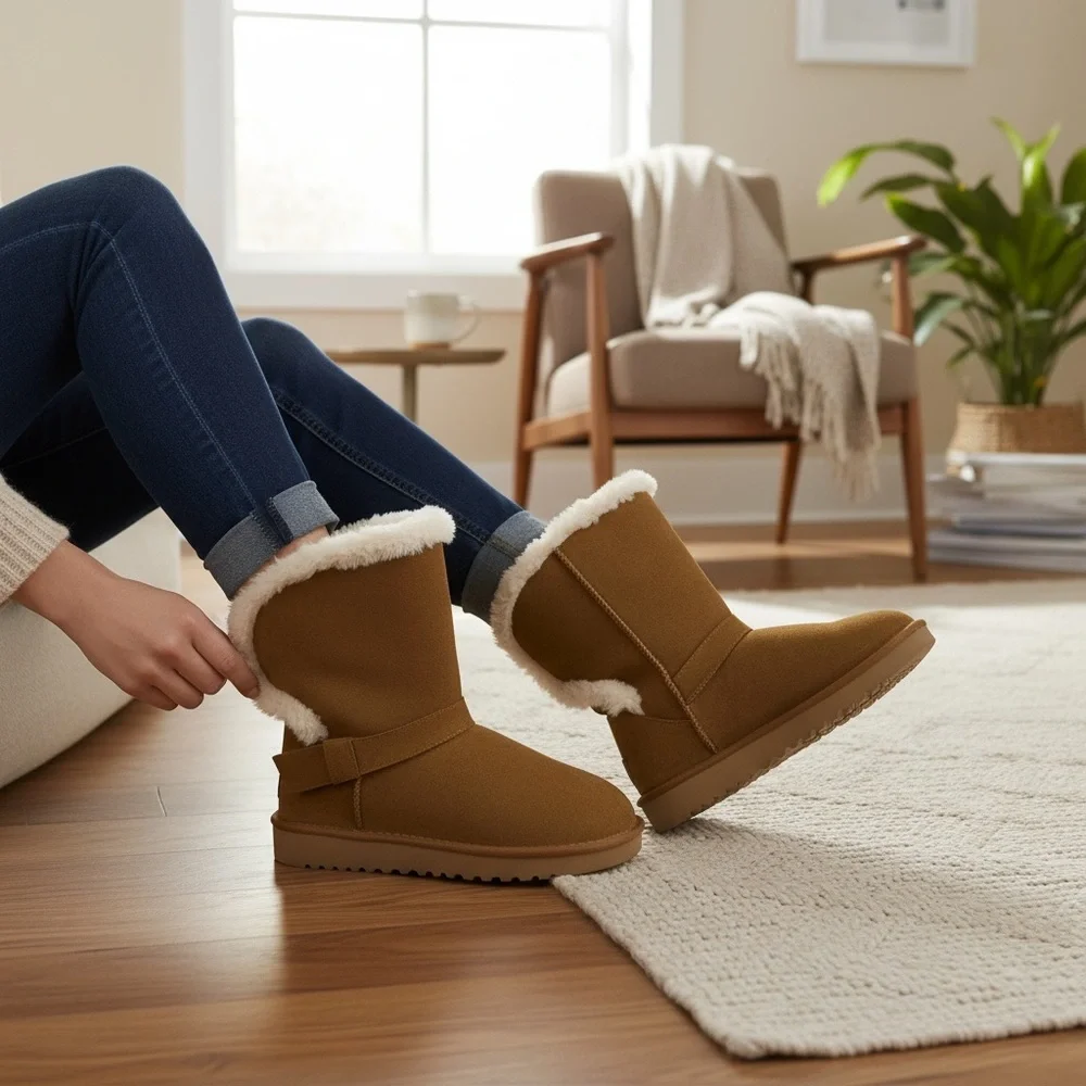 Kookaburra by UGG Cozy Tan Shearling-Lined Calf Winter Casual Boots Size 5 Used
